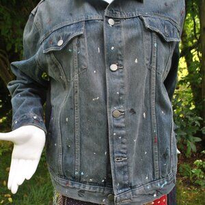 Oversized Denim Jacket with Paint Splatter